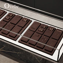Oirlv Coffee Velvet Jewelry Display Set for Earring Ring Necklace Bangle Shop Trays Counter Jewelry Display Props
