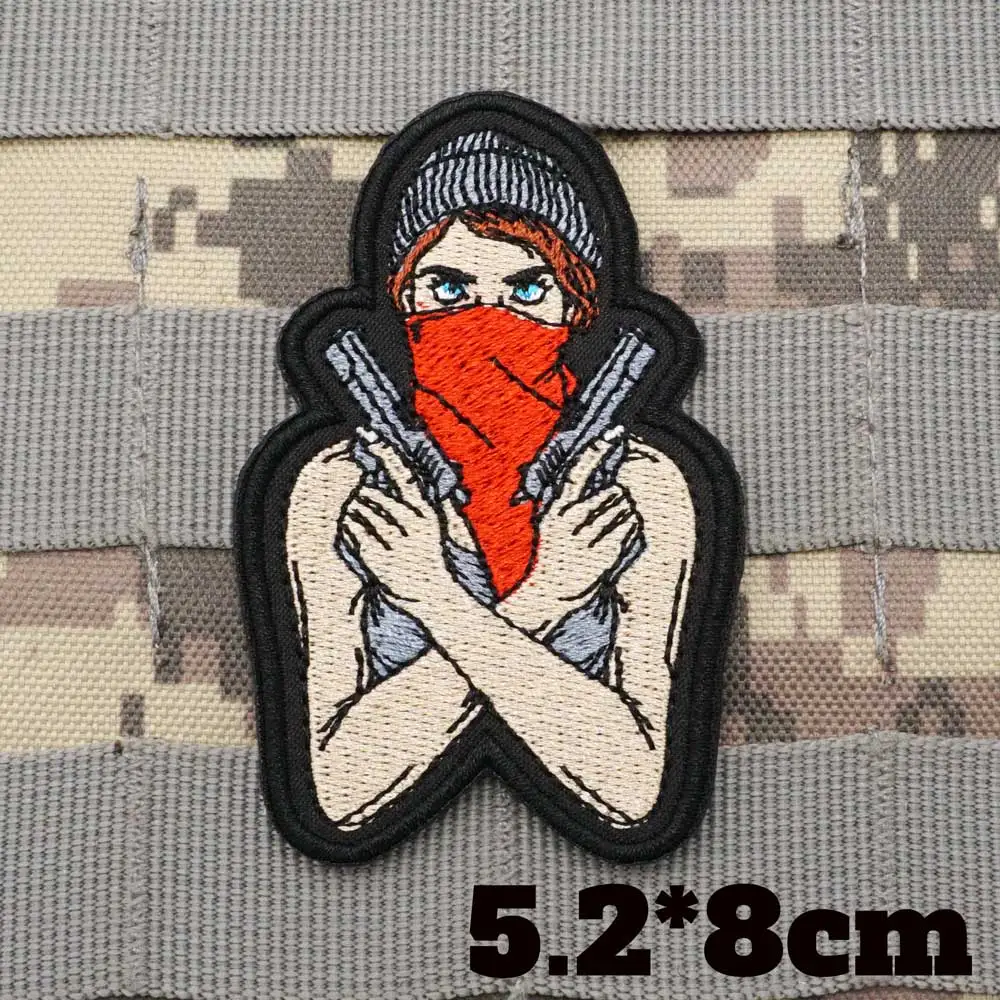 BAD GIRL Military Tactical Embroidered Patches Armband Backpack Badge with Hook Backing for Clothing