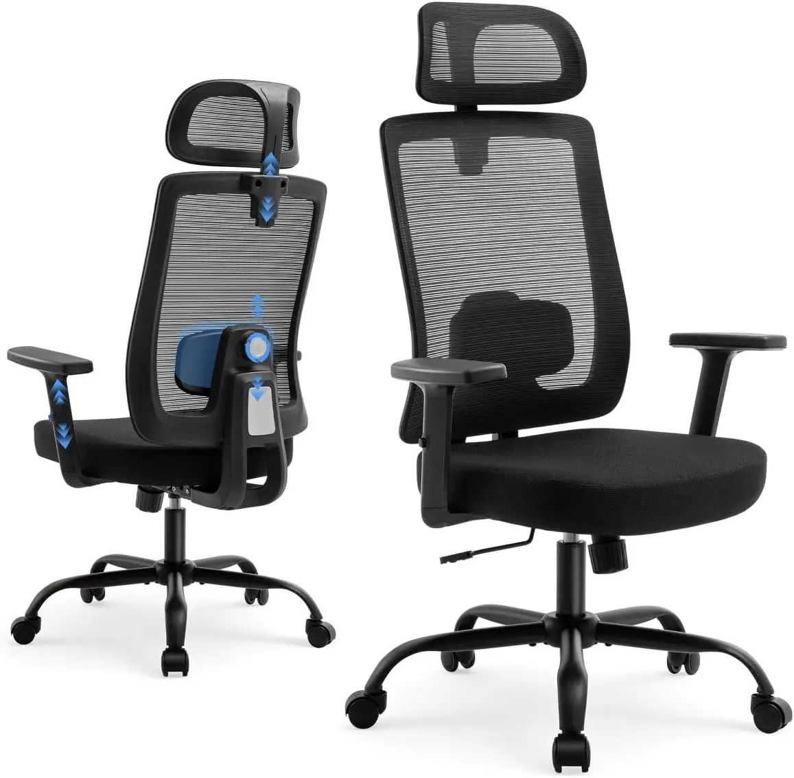 Ergonomic Office Chair with Adjustable Lumbar Support & Headrest, High-Back Mesh Computer Chairs 90-135° Tilt Lock, Executive Ch