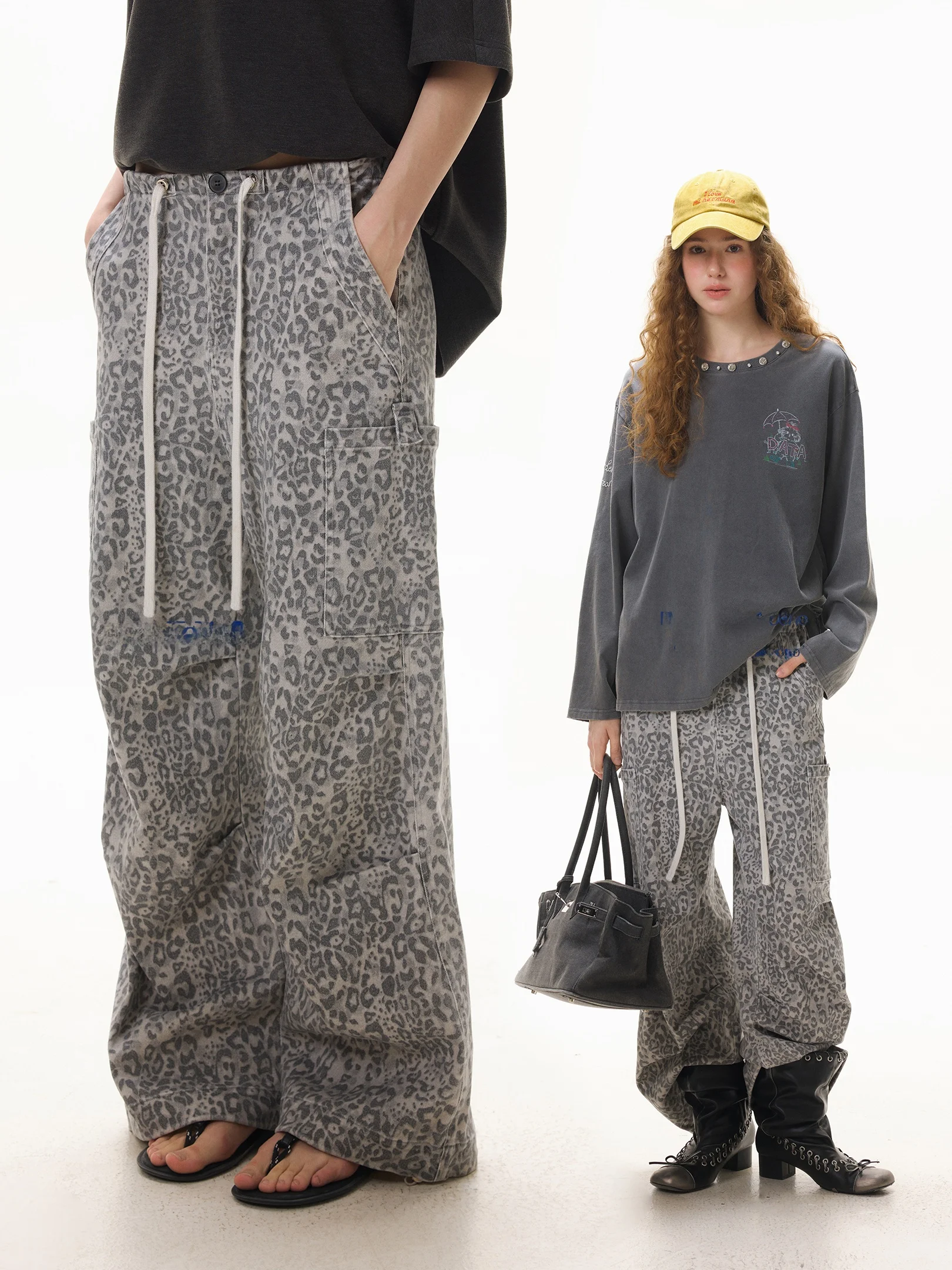 

Новые весенние женские брюки JGGU больших размеров с широкими штанинами, с леопардовым принтом, повседневные, из смесового хлопка, с эластичным поясом