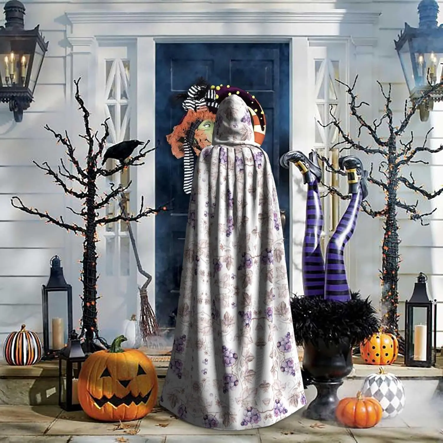 Beautiful grape leaves print Adult Hooded Cape Carnival Festival Cape Cosplay Robe Costume party Gothic Carnival view 6