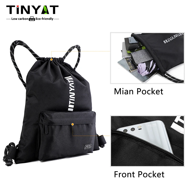 TINYAT Large Capacity Waterproof Drawstring Backpack for Men and Women, Lightweight Polyester Travel and Fitness Sports Bag