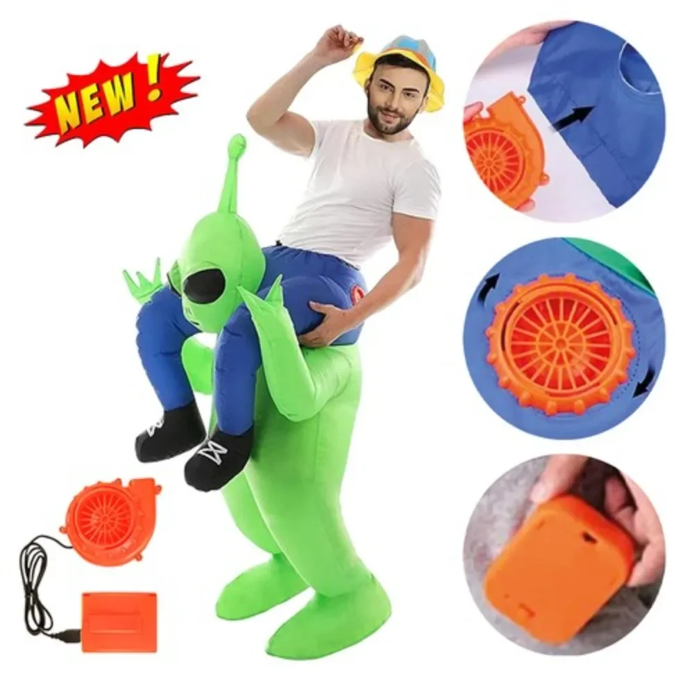 Disfraz inflable de alienígena para hombres y mujeres, con diseño de soplador incorporado, un divertido atuendo de figura alienígena, ideal para fiestas de Halloween, carnavales, espectáculos y eventos temáticos.
