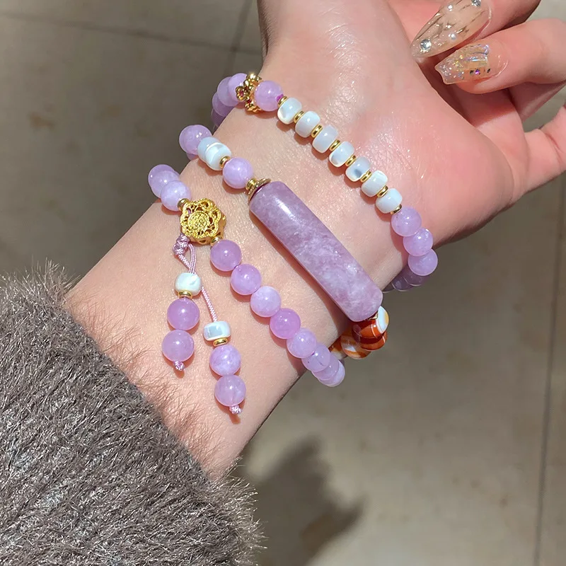 2025 อินเทรนด์หยกสามารถทับซ้อนกันสวมใส่ Handmade สีม่วงสีขาวสร้อยข้อมือลูกปัดผู้หญิงสร้อยข้อมือ Charm เครื่องประดับอุปกรณ์เสริม