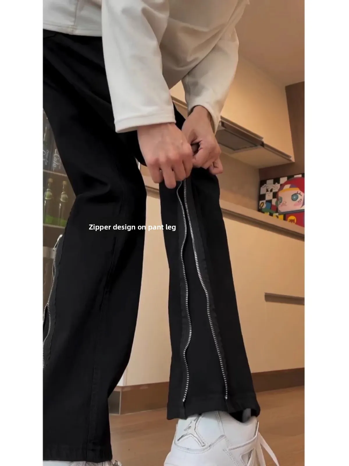 

Bla Zipper Denim Jeans Men's Spring Summer New American High Street Vibe Straight Leg Micro Flared Long Pants Casual Loose Fit