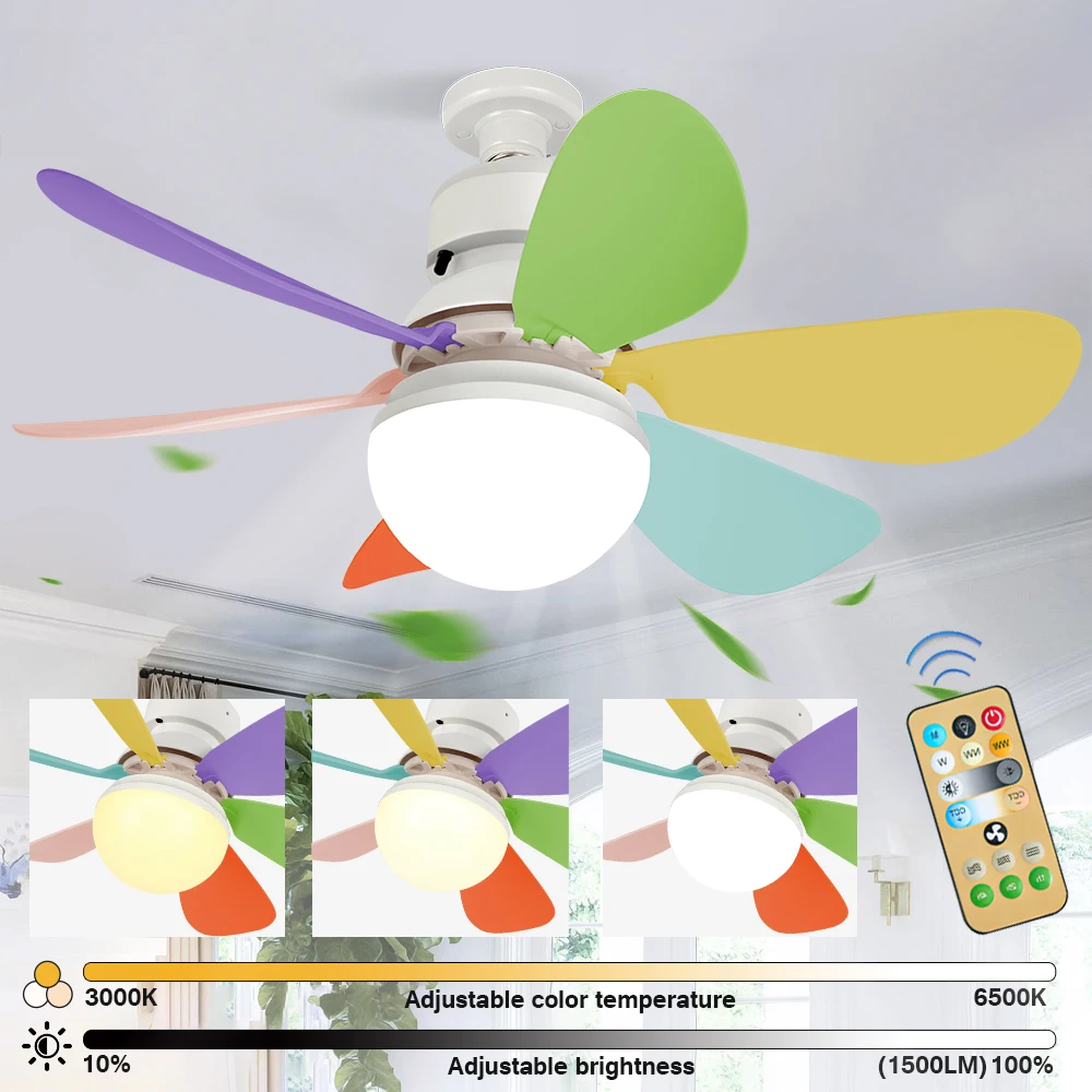 

LED Ceiling Fan Light 2-in-1 E27 Base With Remote Dimming Function 30W 16.5-inch For Bedroom Living Room Kitchen Dinning Room