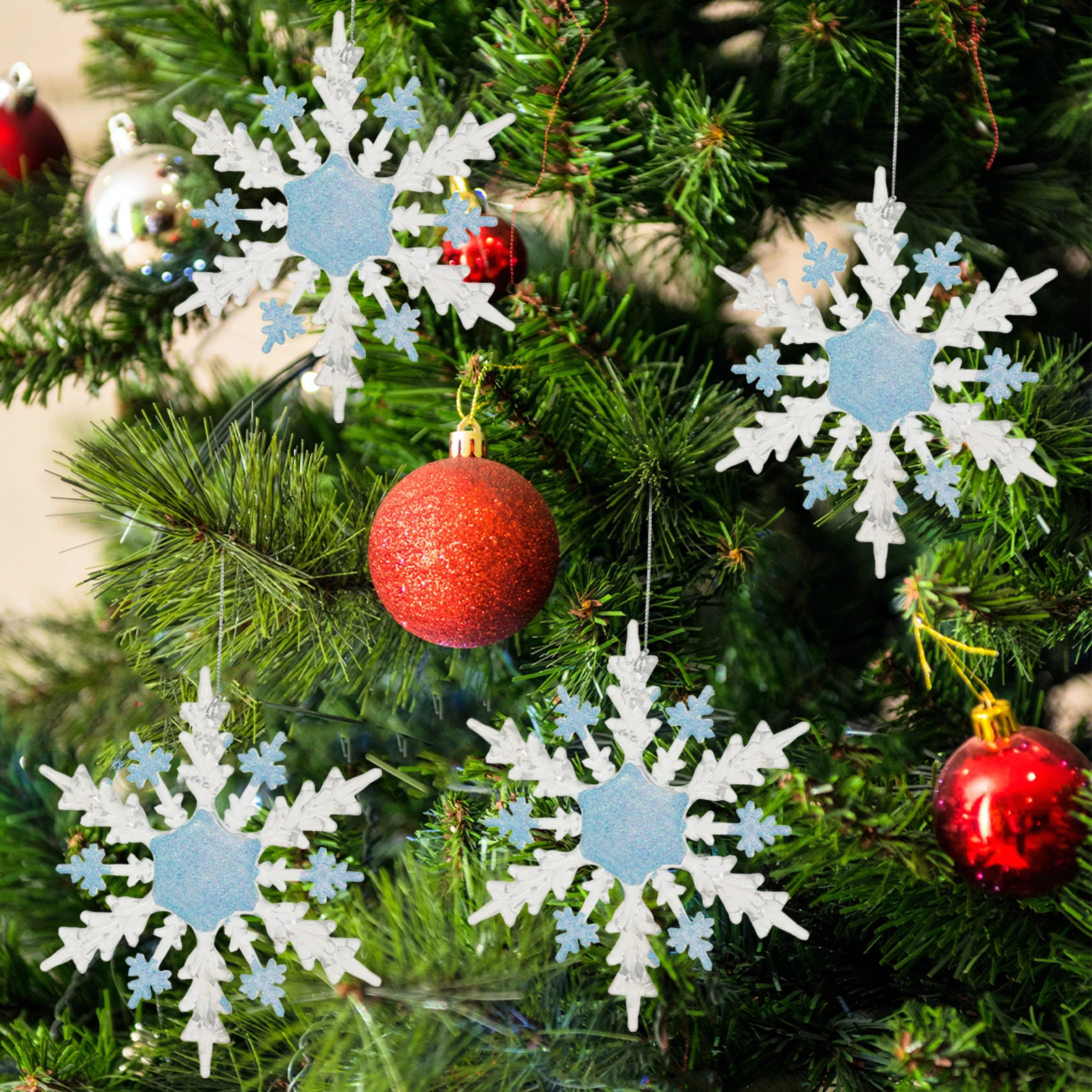 

1Pcs Transparent Blue Snowflake Ornament Acrylic Pendant Xmas Hanging Decoration for Christmas Tree Acrylic Snowflake Ornaments