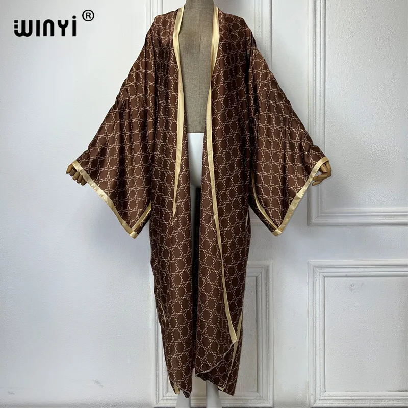 WINYI พิมพ์ชุดกิโมโนชุดหลวมสําหรับผู้หญิงหลวมเสื้อสเวตเตอร์ถักชุดชายหาด kaftan บิกินี่ cover up ชุดราตรียาวลงเสื้อ