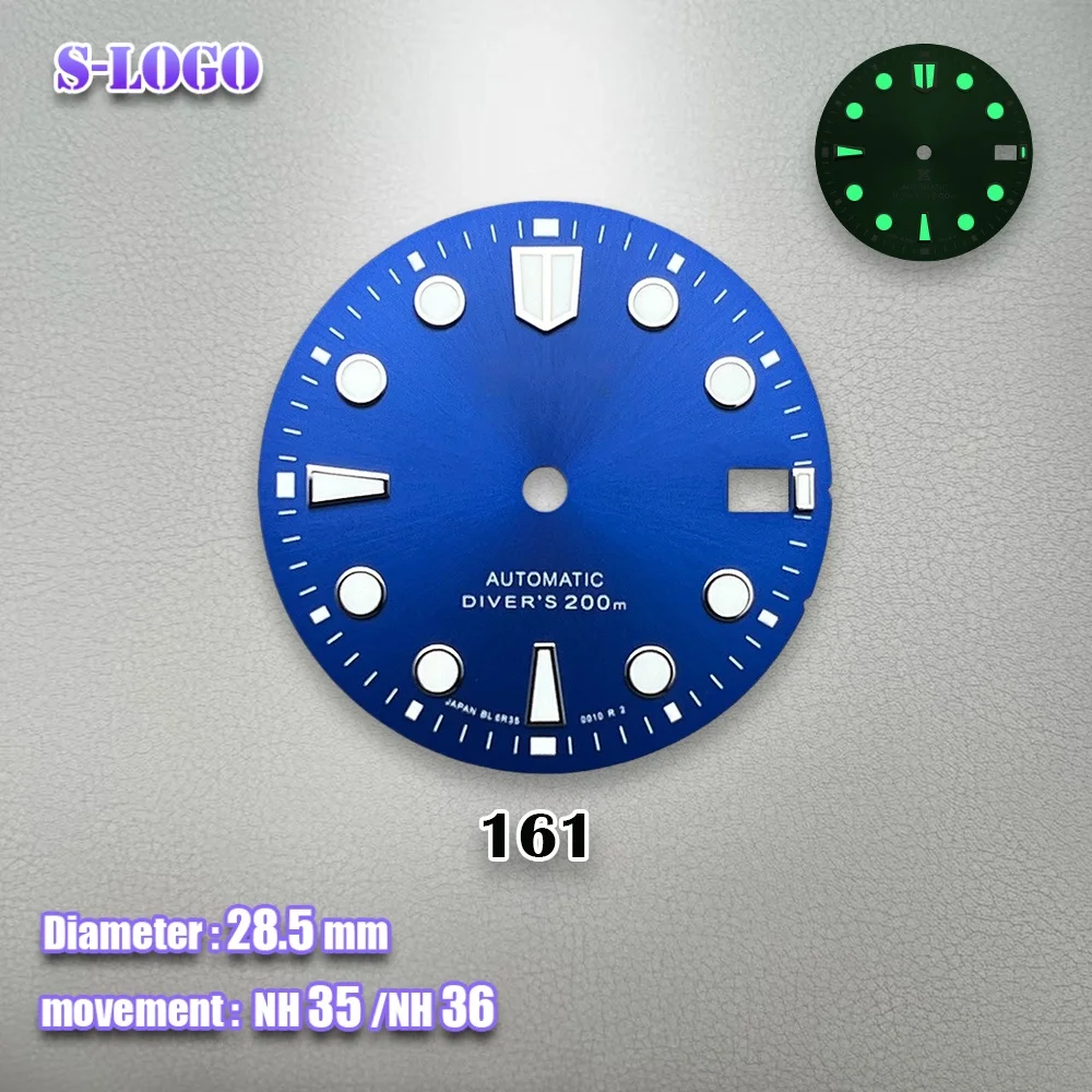 28.5mm S Logo NH35 Diver's Automatic SUB Sunray Dial Fit NH35/NH36/4R/7S Movement Green Luminous 3/3.8 O'clock Watch Accessories