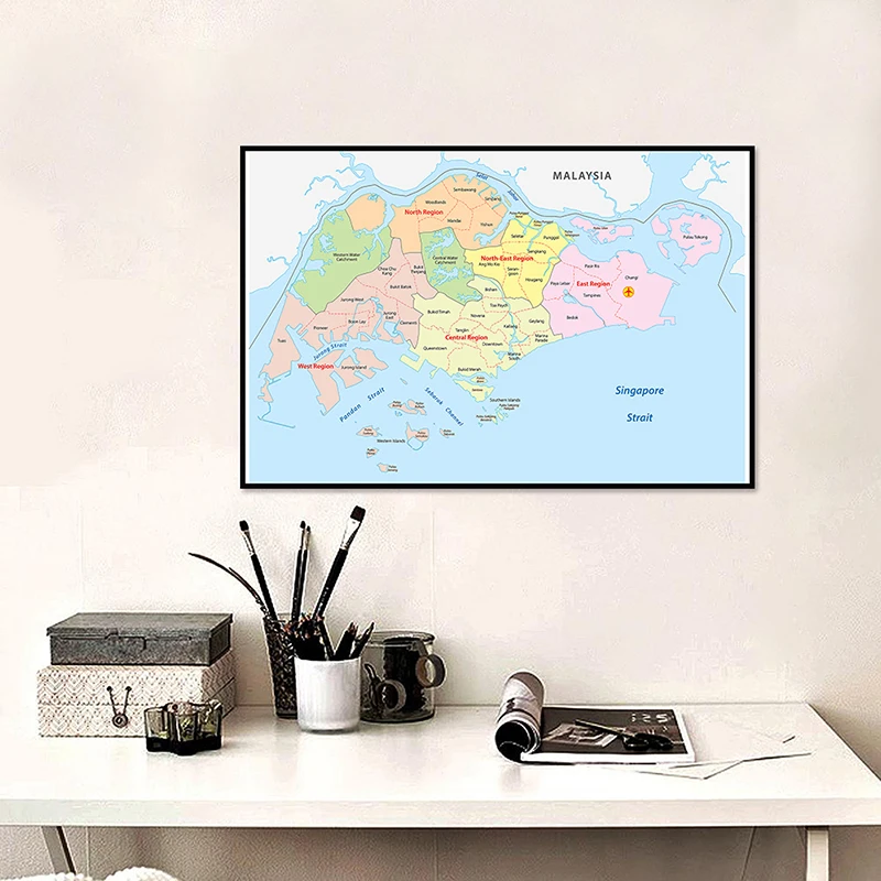 90*60cm Karte der Singapur Wand Dekorative Karte In Englisch Nicht-woven Leinwand Malerei Unframed Poster und Druck Hause Dekoration