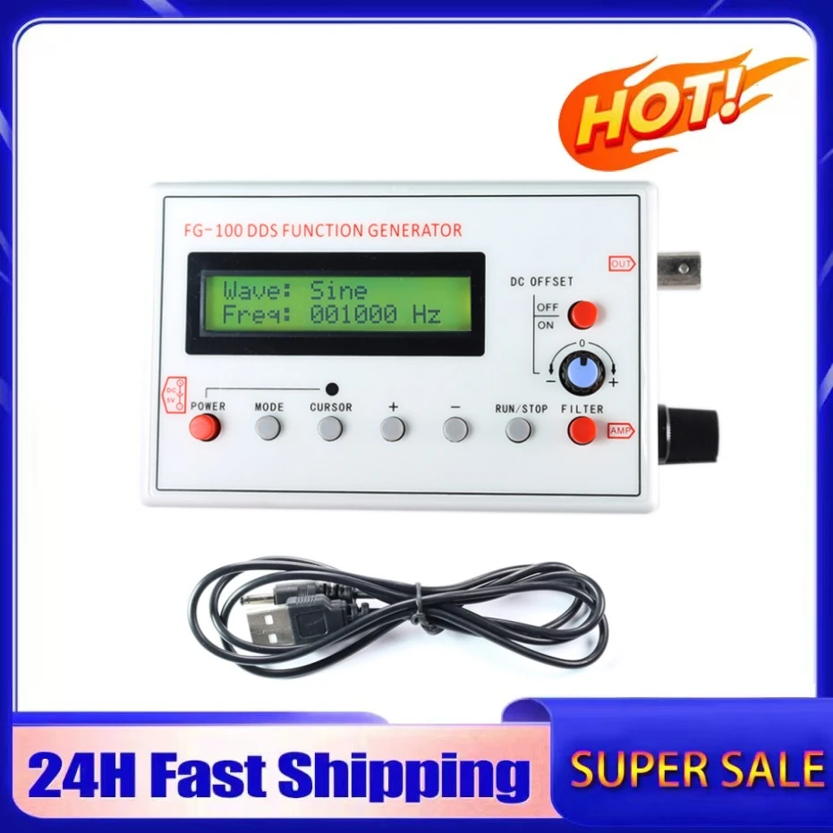 FG-100 DDS Function Signal Generator Frequency Counter 1Hz - 500KHz Signal Source Module Sine+Square+Triangle+Sawtooth Waveform