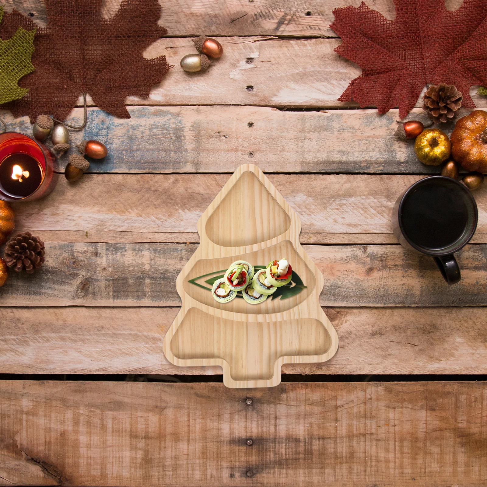 

1pc Christmas Tree Shaped Wooden Serving Tray Sushi Salad Plate Large Capacity Smooth Surface No Burrs Multi-Function Kitchen