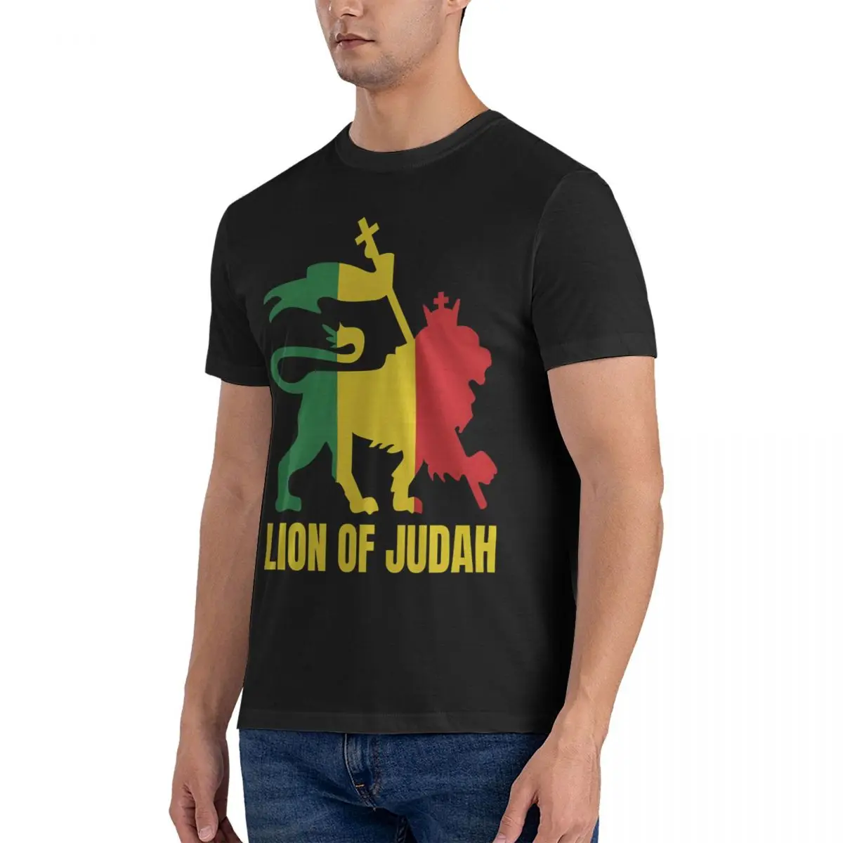 Men's Rasta T Shirts Lion Of Judah Cotton Tops Vintage Short Sleeve Crew Neck Tees Printed T-Shirt