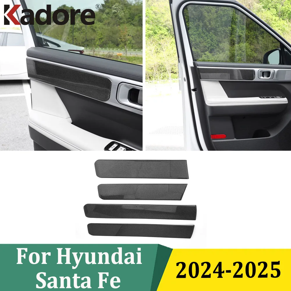 

For Hyundai Santa Fe 2024 2025 ABS Carbon Fiber Interior Side Door Armrest Decorative Strip Trim Cover Car Accessories