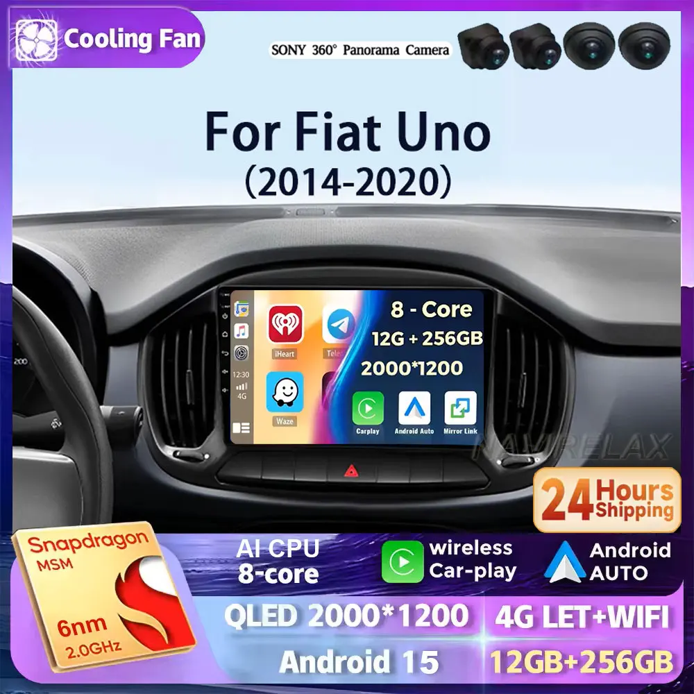 Android 15 para Fiat Uno 2014 2015 2016 2020 2K QLED Android Radio de coche reproductor de vídeo Multimedia GPS AI voz CarPlay 4G estéreo