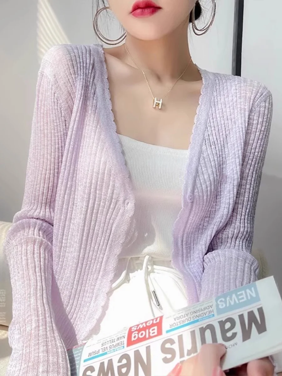 Lichtgewicht gebreid ijszijde zonbeschermingsvest dames zomer bijpassende ter rok luie airconditioner irt melk apr...