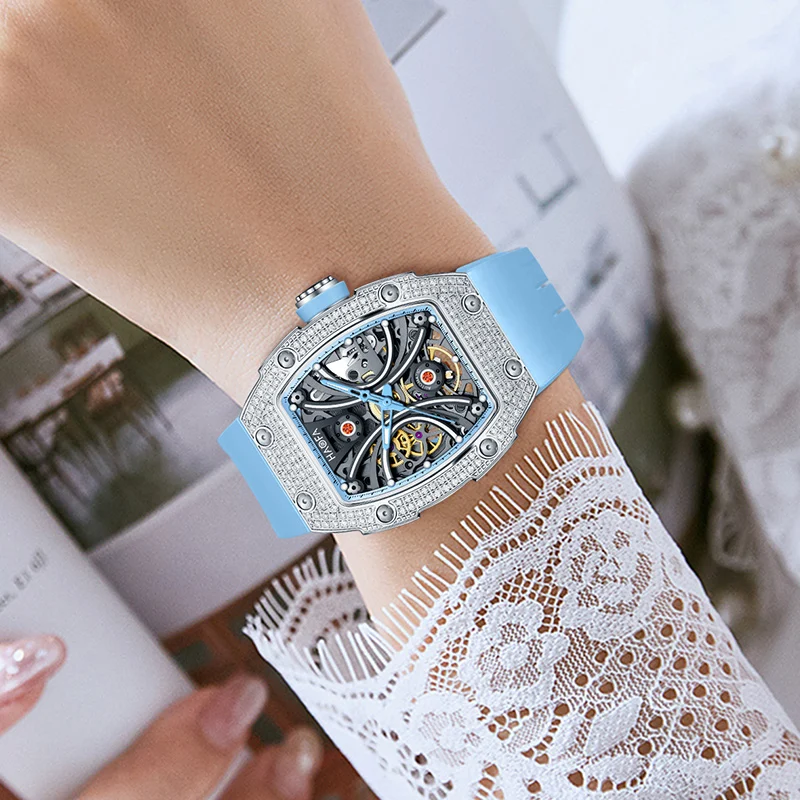Haofa Luxury Gypsophila Bezel Ladies Watch Double-Sided Hollow Automatic Mechanical Watches Sapphire Luminous Waterproof 1909L