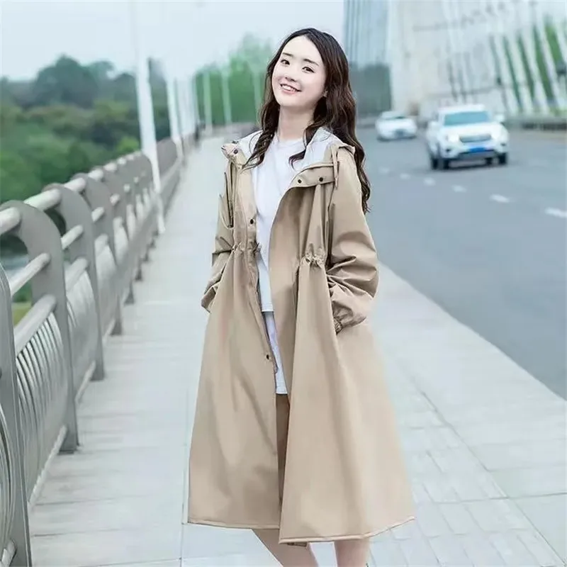 Summer Fashion Long Waterproof Windbreaker Coat Female Slim Waist Raincoat Rainproof And Windproof Cycling Full Body Integrated