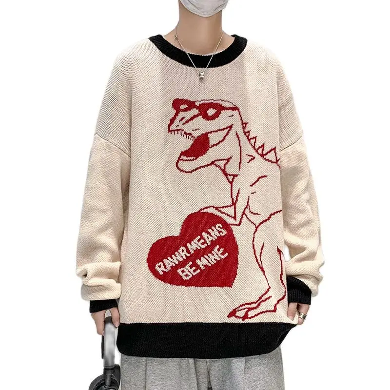 Harajuku Cartoon Little Dinosaur Knitted Sweater Winter Sweater Men Women Vintage Sweater Pullover Casual Streetwear