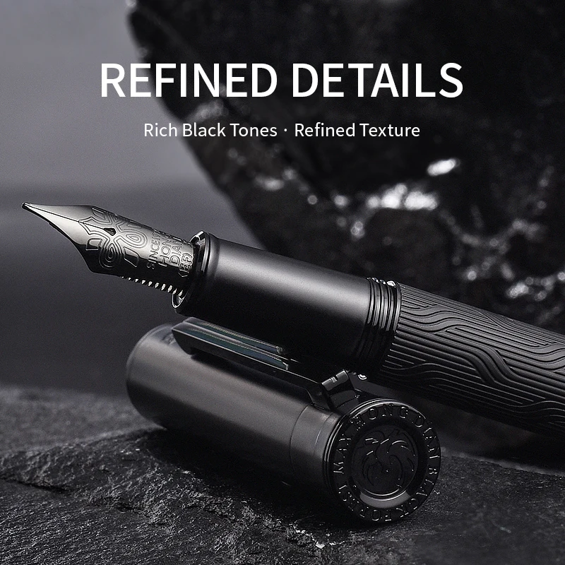 LT HONGDIAN 1860 Black Forest Fountain Pen High-End Business Students Retro Chinese Knot Titanium Black Writing Pen For Gift