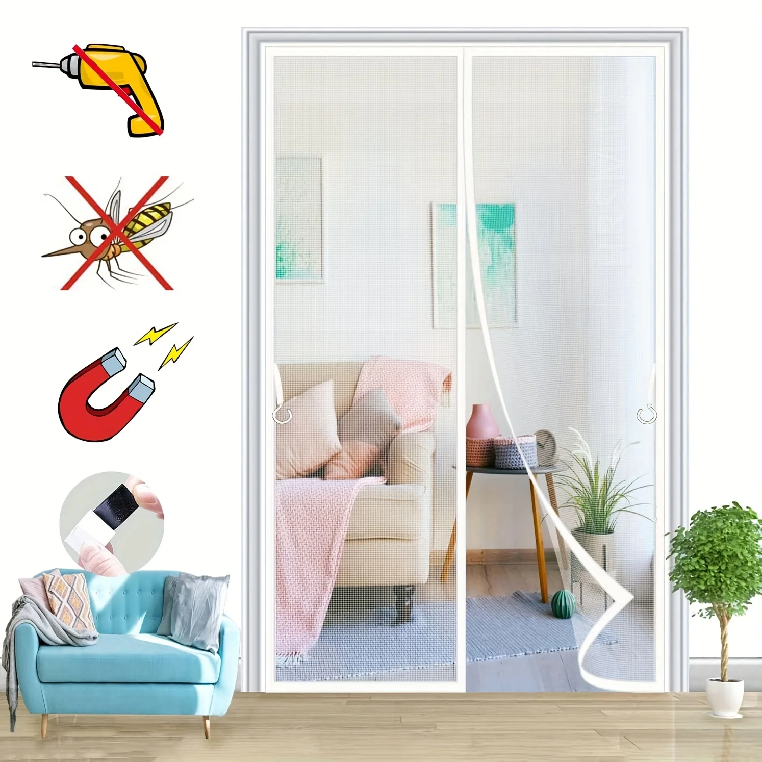 

Magnetic screen door/high-density mosquito curtain, automatic closing, insect proof hanging net, mesh fabric