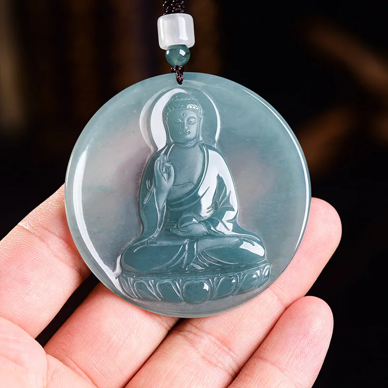 Grade A Natural Myanmar Jadeite Buddha Pendant Necklace Jewelry Real Jade Talismans Charm Vintage Gemstone Gifts for Women