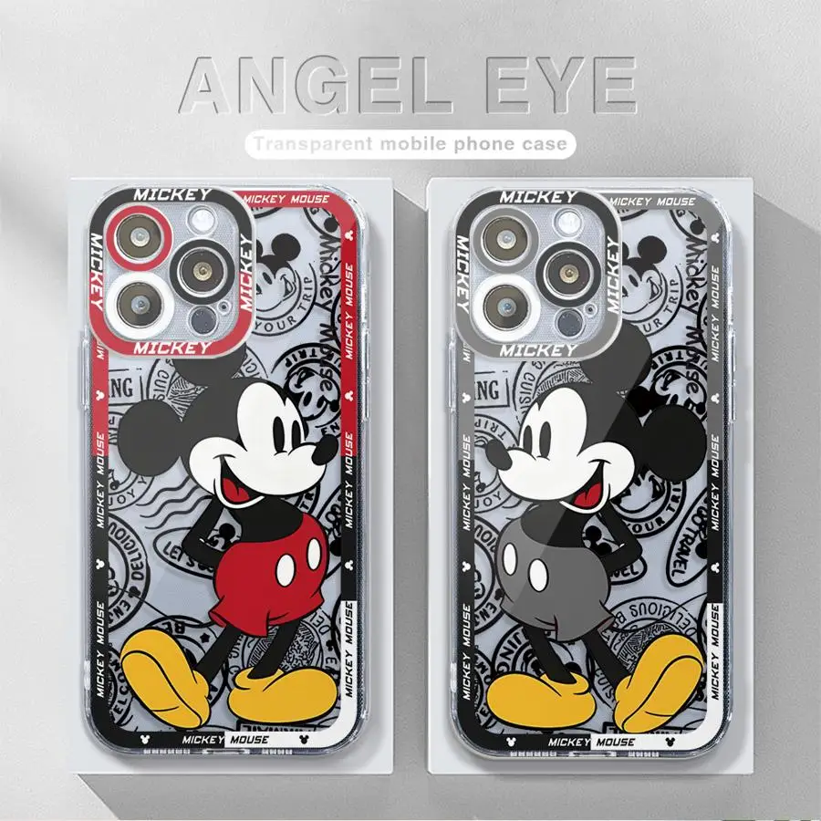 Disney Mickey Mouse Phone Case for iPhone 14 Pro Max SE 15 16 Pro XR XS Max 7 8 12 11 Pro 13 Mini Transparent Soft Funda