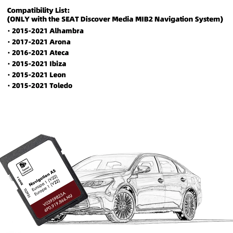 Para Seat AS V19 MIB2 GEN2 Cartão SD Leon Ateca Ibiza Toledo Alhambra Reino Unido UE 2024 Mapas Versão