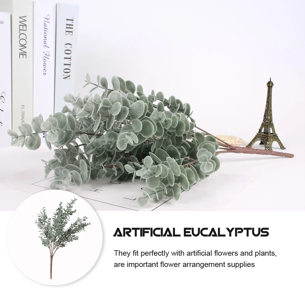 

3 Pcs Artificial Plant Decoration Realistic Faux Eucalyptus Stems Plastic Green Leaves Home Wedding Party Flower Arrangement