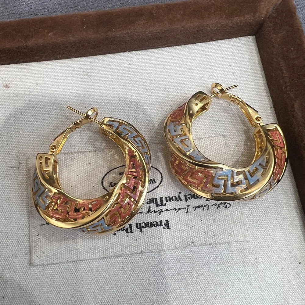 Korean light luxury painted earrings copper plated real gold high-end ins cross-border hot-selling high-end exquisite S925 earri