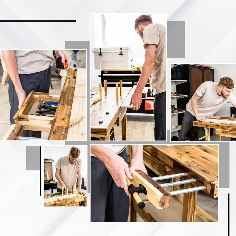 Olympia Tools 48-Inch Acacia Hardwood Workbench with Drawer - 330lbs Weight Capacity Heavy Duty Portable Wood Work Bench