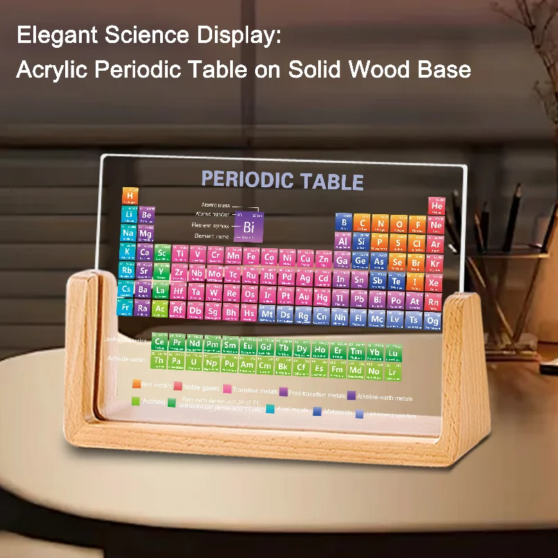 Acrylic Wooden Base Periodic Table Display Ideal Learning Gift for Students And Friends Perfect Desktop Decor Gift for Festivals
