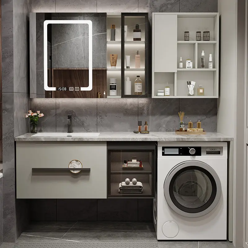 

Balcony washing machine cabinet combination, solid wood bathroom cabinet, bathroom rock slab washstand