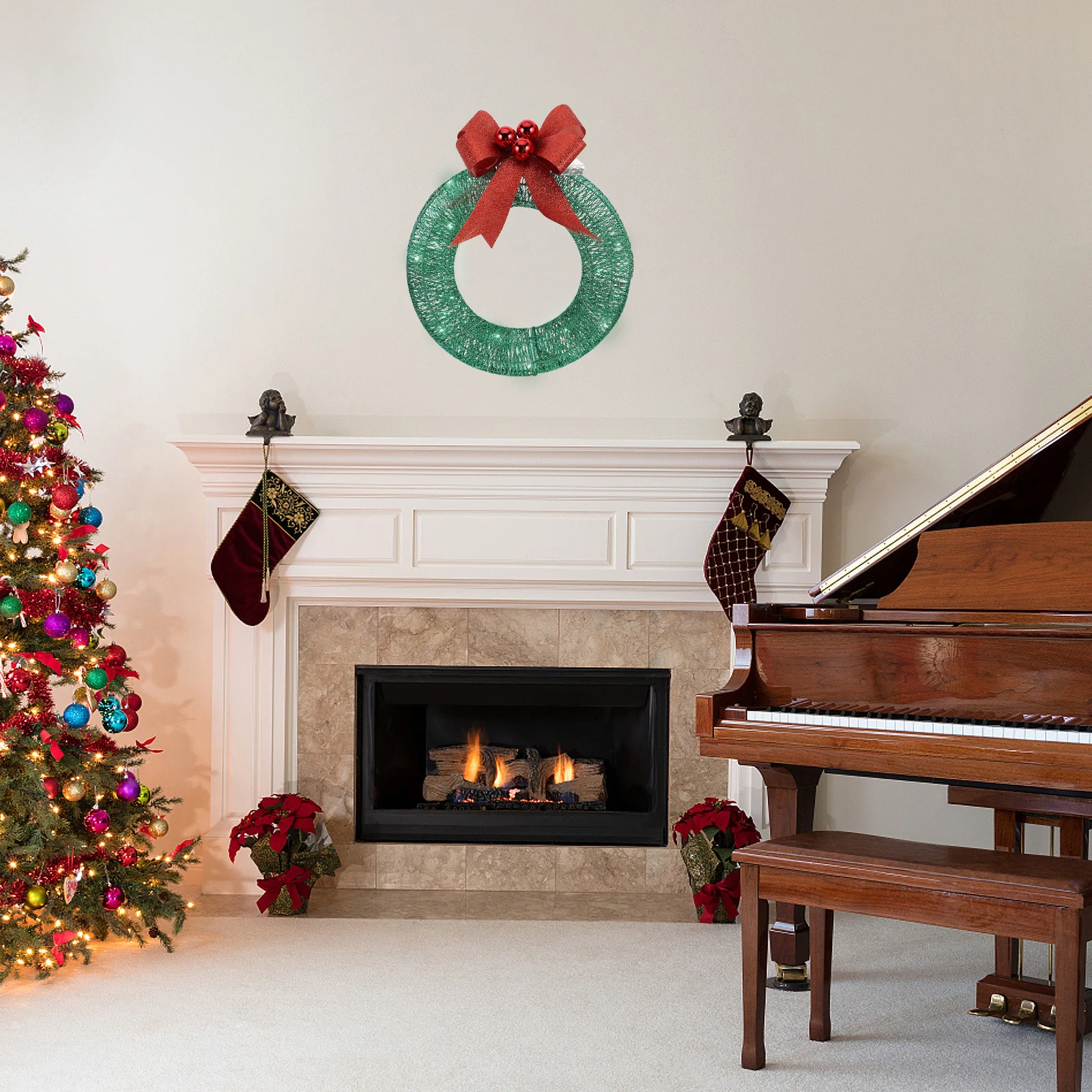 

Led Lighted Wreath 40Cm Green Pre-Lit Christmas Decoration Operated Indoor Outdoor Holiday Door Wall Porch Decor