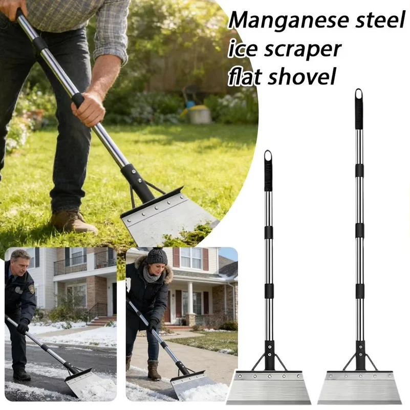 3/4 Section Handle Telescopic Manganese Steel Ice Scraper Heavy Duty Snow Shovel for Driveway, Yard and Outdoor Winter Cleaning