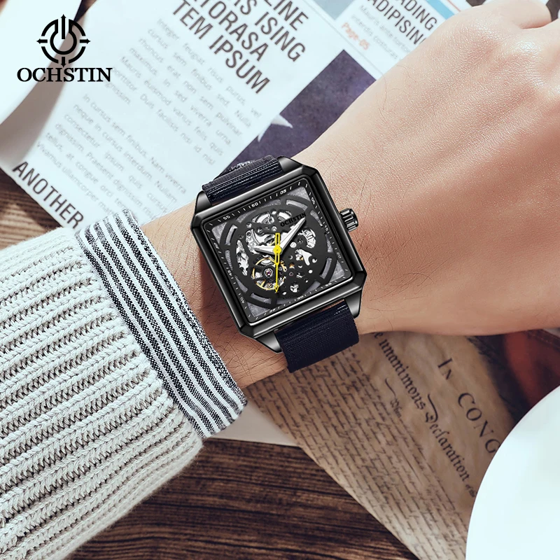 Ochstin Augustine's New 2024 Creative Nylon Series Sporty Trendy Hollow Mechanical Movement Men's Mechanical Watch