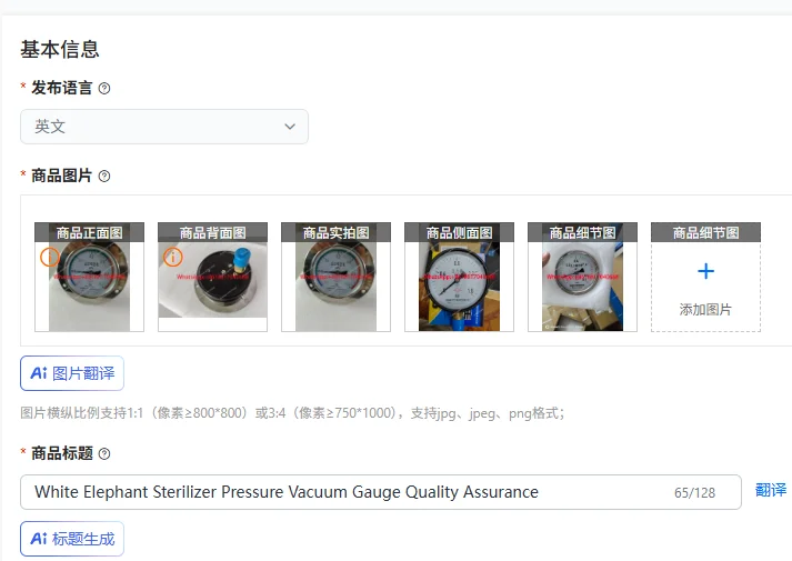 White Elephant Sterilizer Pressure Vacuum Gauge Quality Assurance