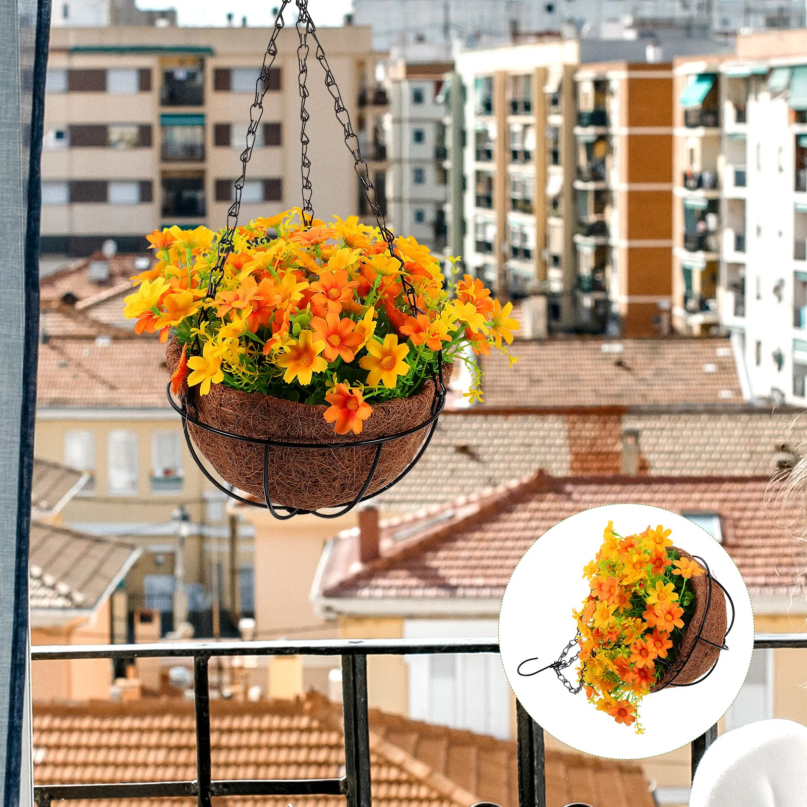 

Coconut Fiber Hanging Basket Artificial Flower Garden Decor Outdoor Yard Planters Hanging Flower Baskets