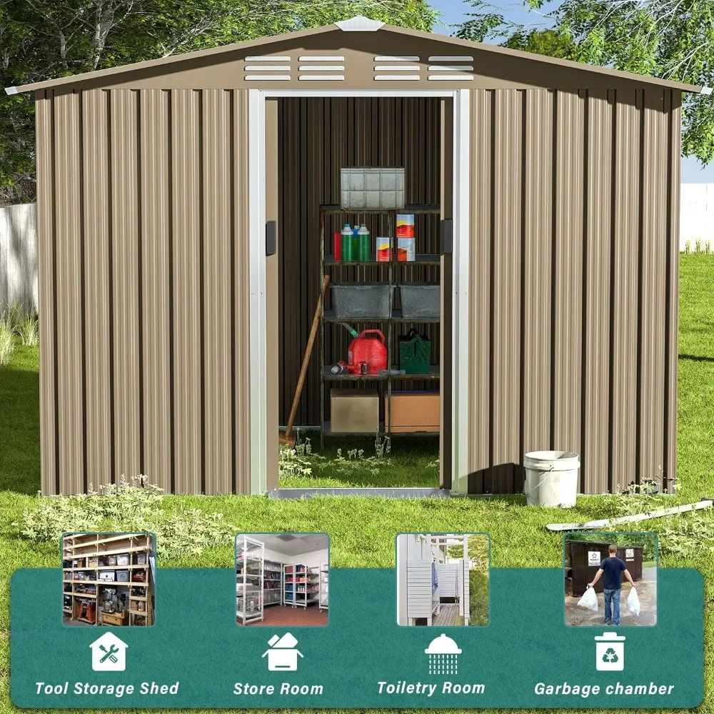 

8FT X 6FT Metal Storage Shed for Outdoor with Design of Lockable Slide Doors and Air Vent, Tiny House Utility and Tool Storage