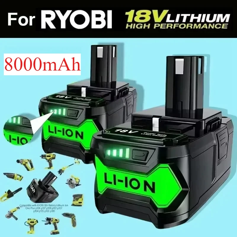 

For Ryobi BATTOOL 8.0Ah 18V Lithium Replacement Battery，for all ONE+tools P108 P102 P103 P104 P107 P117 CordlessToolsBattery