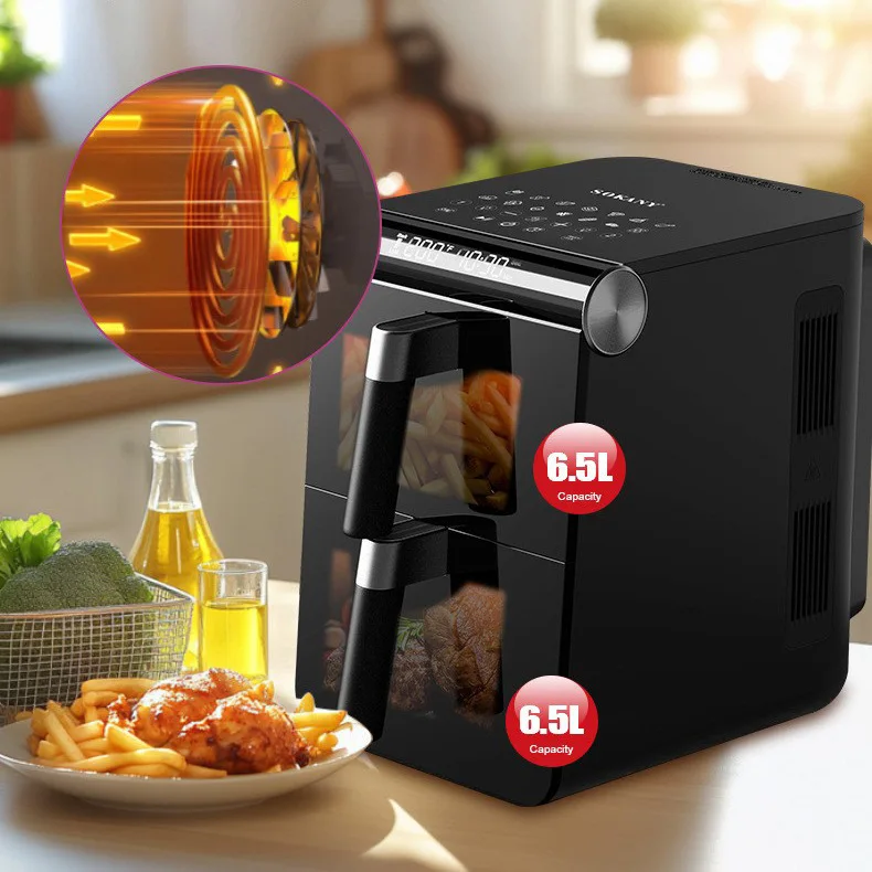 110V US standard air fryer for home use, large capacity 13L, with visual display and dual-coil heating, touch screen