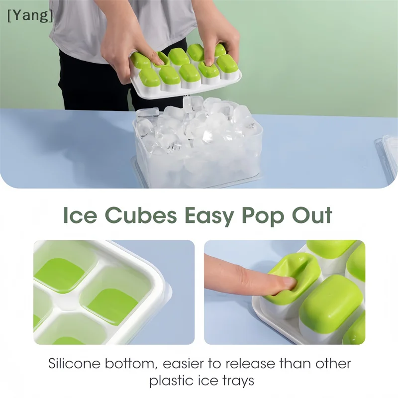 14-Cell Ice Tray With Ice Scoop Set Silicone Ice Cube Tray With Lid And Bin