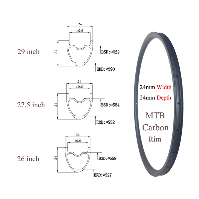 LIENGU Customizable 24mm Width 24mm Depth MTB Carbon Rim 26er 27.5er 29er UL SL XC Tubeless 29/27.5/26 Inch Cross Country Rings