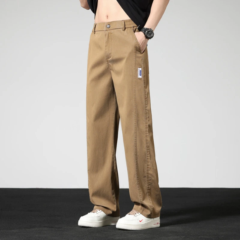 Summer Thin Casual Pants Men's Straight Wide Pants Lyocell Stretch Loose Trousers Korean Trendy Man Clothing