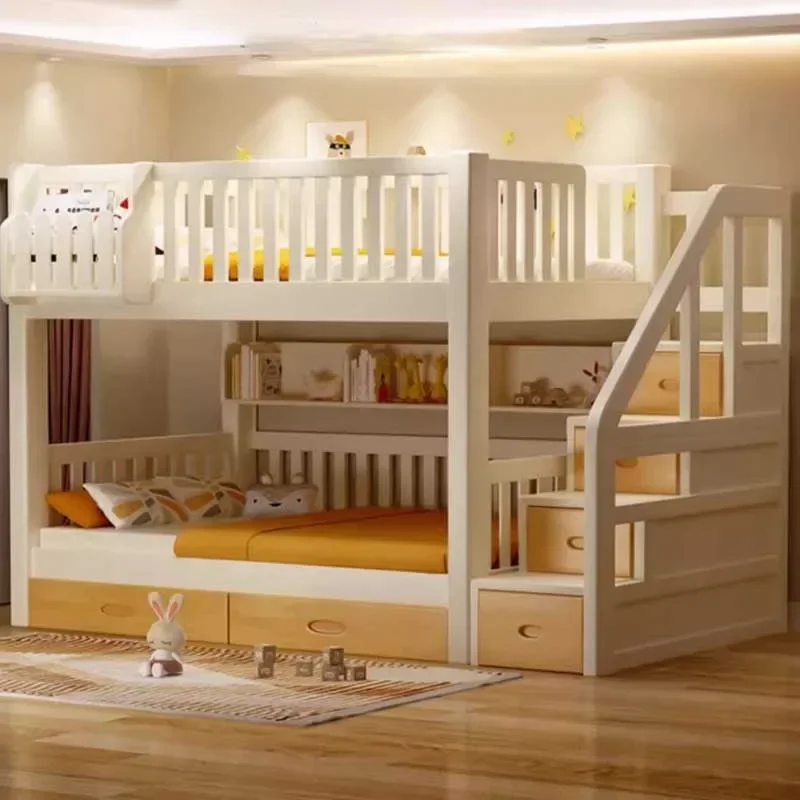 - Literas de madera maciza para niños, Literas para adolescentes, Camas dobles modernas paralelas, Mesma ancho, Camas altas y bajas para dormitorio, muebles nórdicos