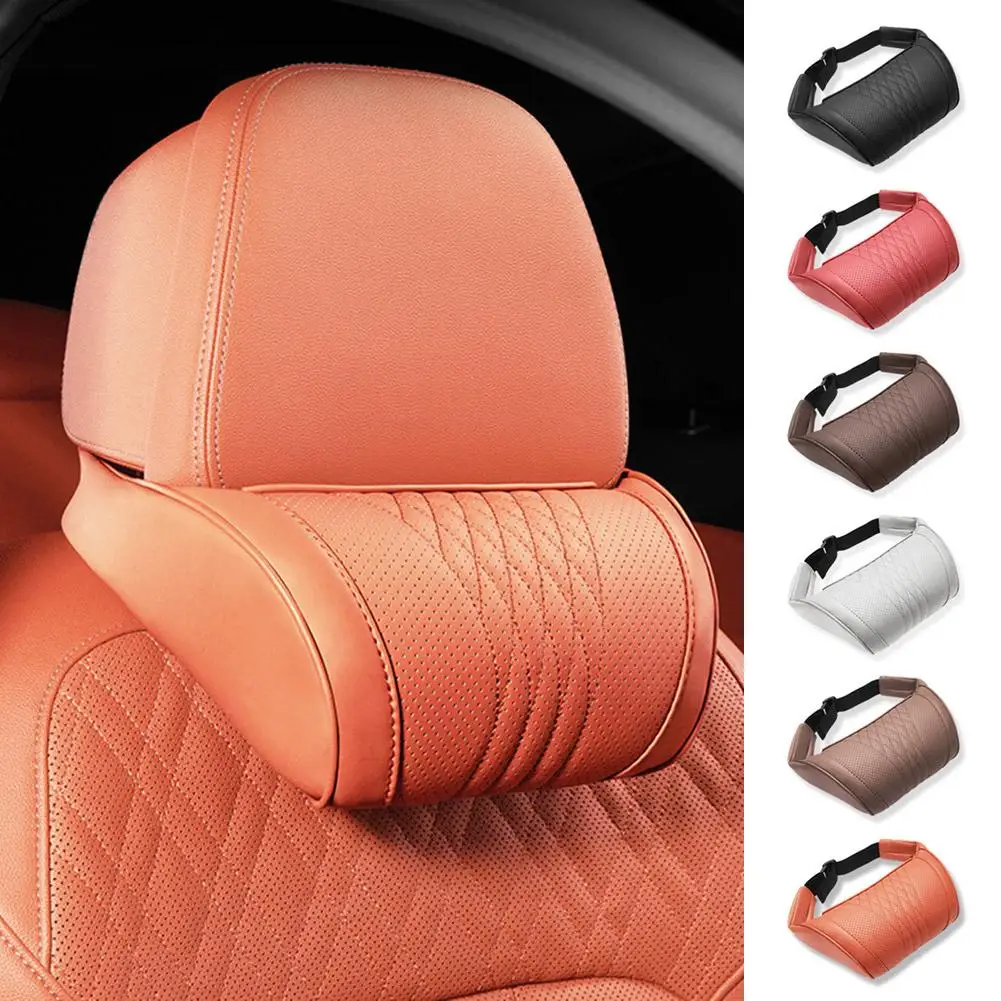 Car Neck Pillow Nappa Leather Memory Foam Car Seat Headrest Cushion Cervical Support Head Rest Pillow Breathable Perforated
