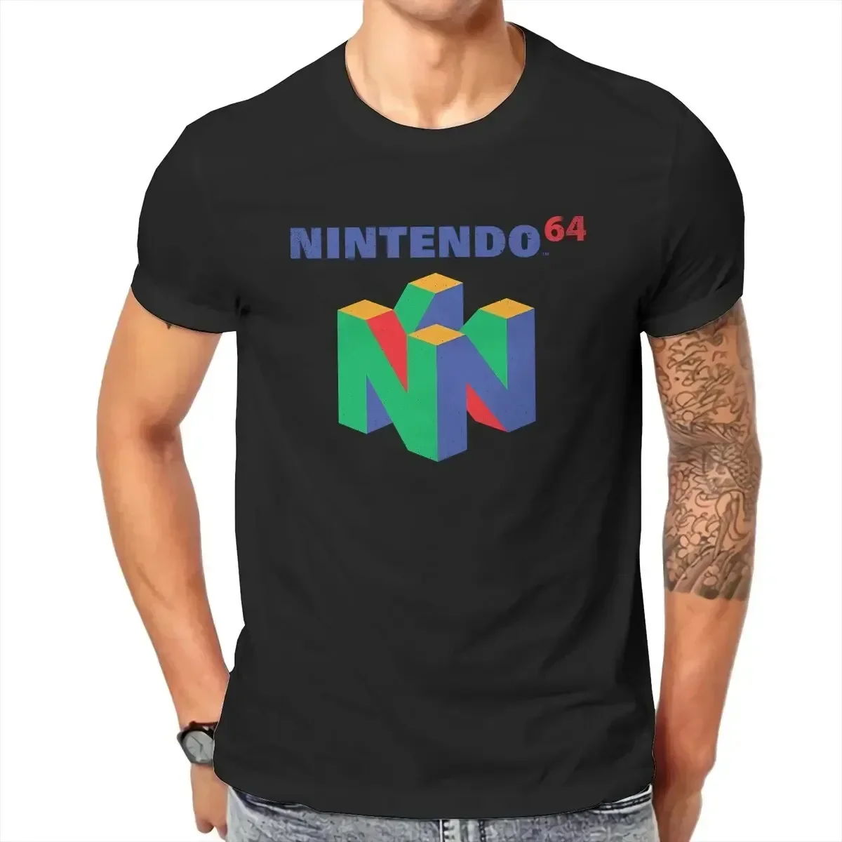 Nintendo_64_Classic_Logo_Retro_Vintage_Tee T-Shirts for Men Funny Pure Cotton Tee Shirt Round Collar Short Sleeve T Shirts