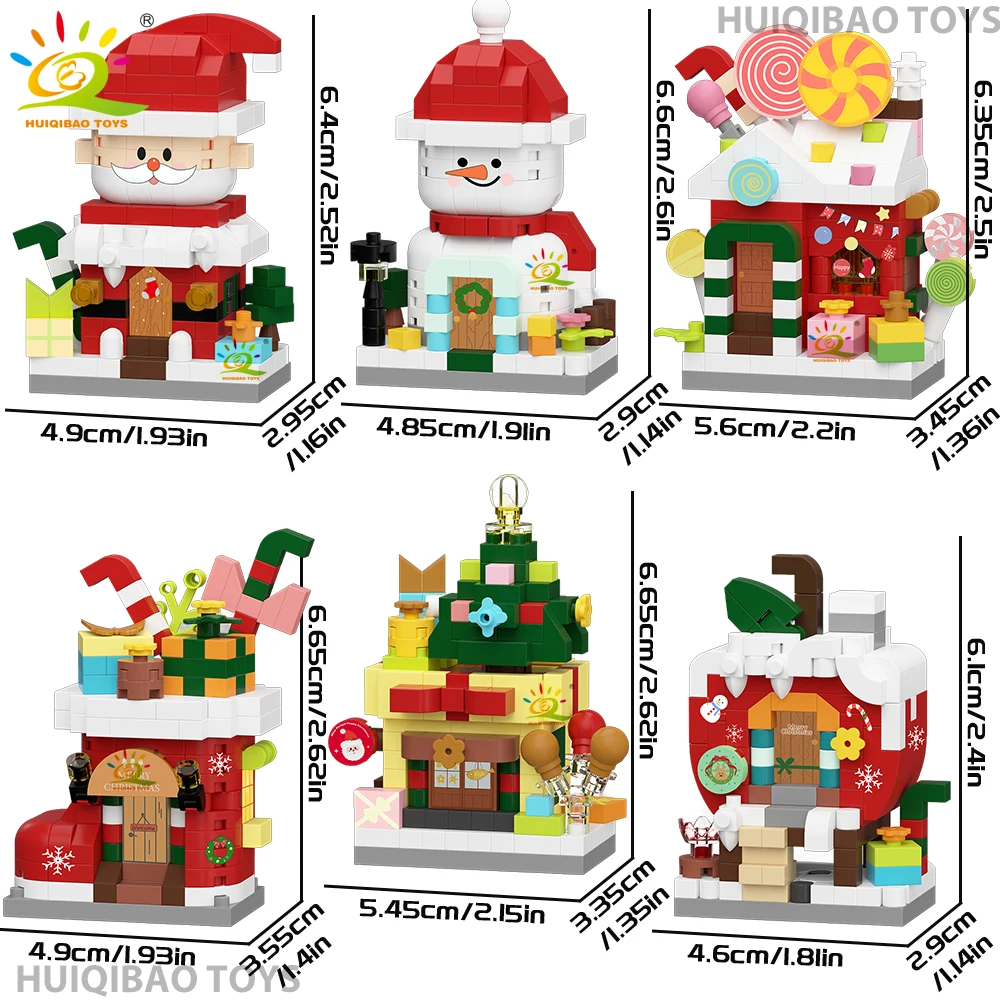 HUIQIBAO Christmas Dessert House Tree Santa Claus Model Building Block DIY Bricks Toys for Children Adult Desktop Ornament Gift
