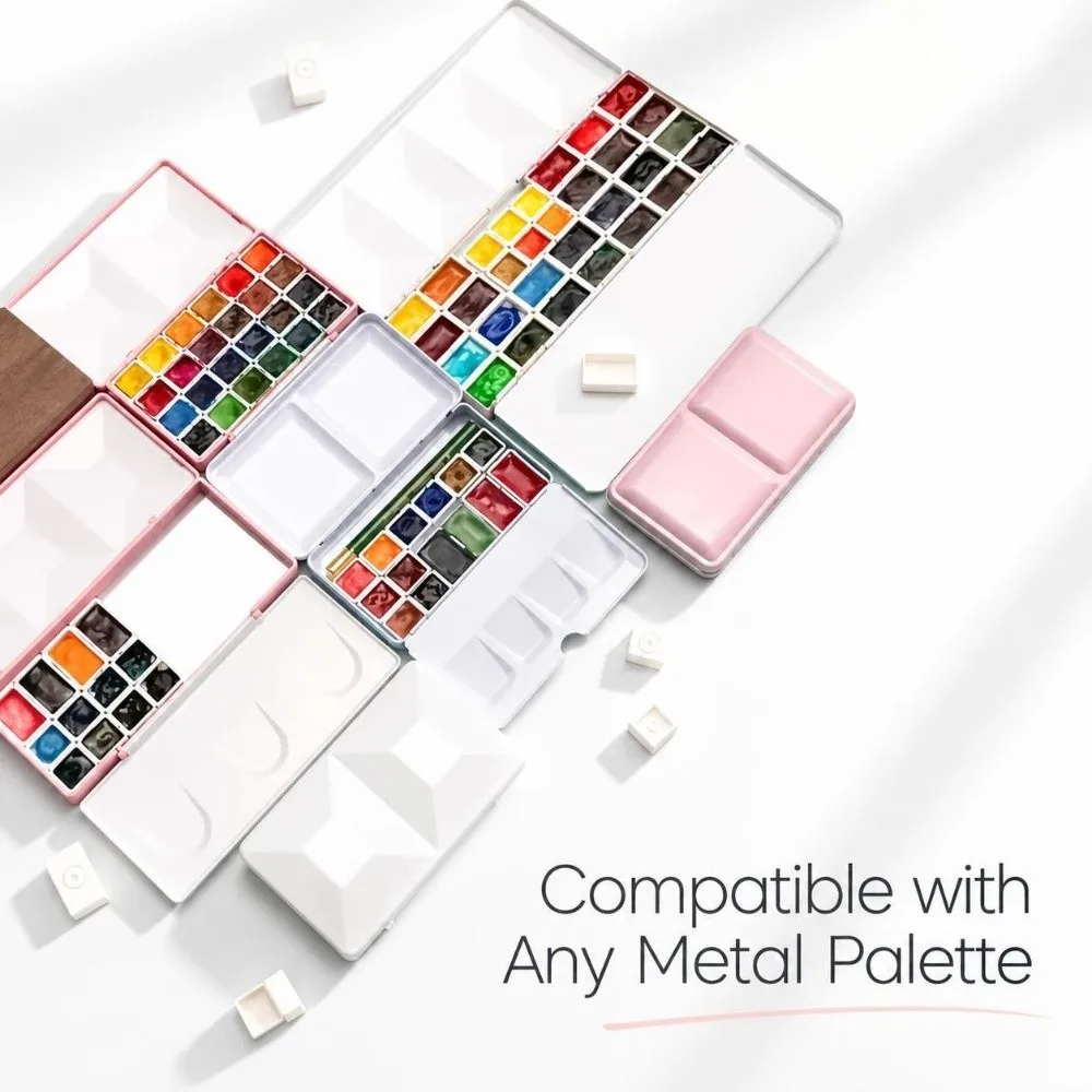 24 Pcs Empty Portable Magnetic Paint Pans Mini Creative Pan Palette Empty Half Pans Empty Watercolor Pans Travel