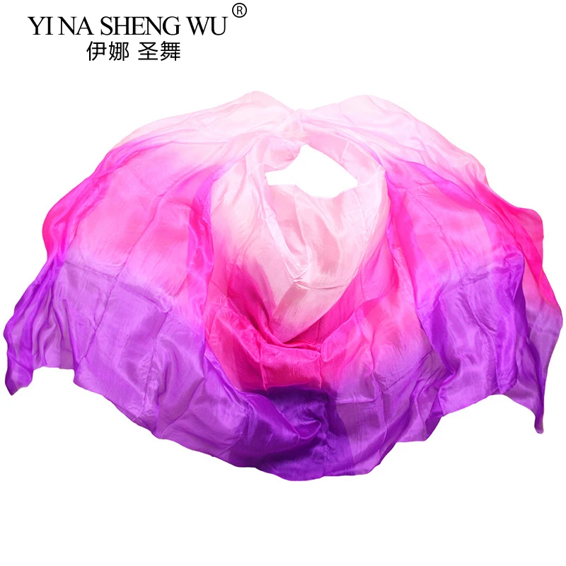 1Pc Dans Zijden Sluier Handgemaakte Natuurlijke Zijde Buikdans Sluier Roze + Rose + Paarse Kleuren 250/270*114cm Buikdans Accessoires Tie-dye